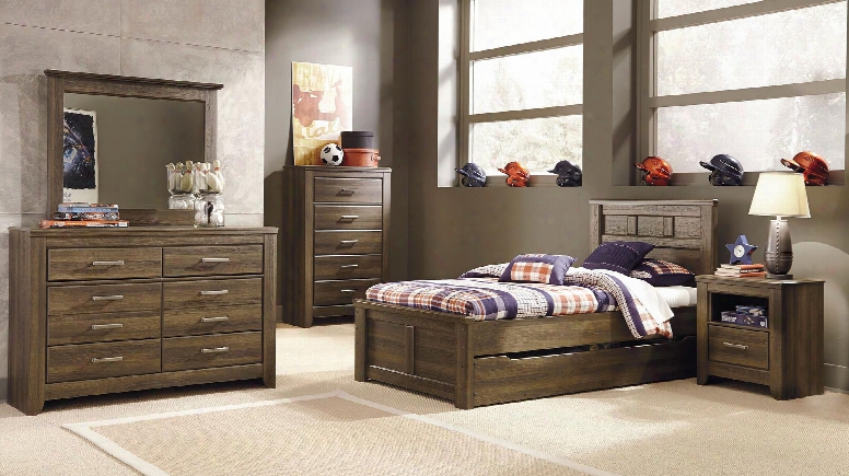 Juararo Twin Bedroom Set With Panel Storage Bed Dresser Mirror Chest And 2 Nightstands In Dark