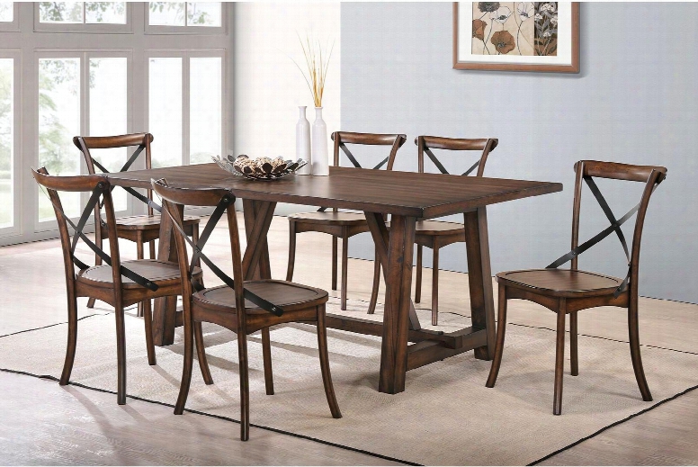 Kaelyn Collection 73030 72" Dining Table With Trestle Base Fixed Head Oak Veneer Edging And Medium-density Fiberboard (mdf) In Dark Oak And Black