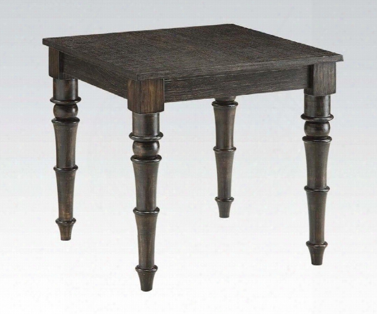 Kami Collection 81616 24" End Table With Spindle Turned Legs Square Shape Pine And Veneer Wood Construction In Antique Black