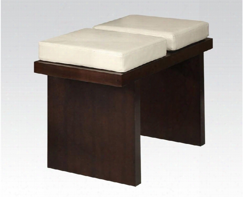 Keelin Collection 70144 24" Bench With Beige Bycast Pu Leather Upholstery And Wood Frame Construction In Espresso