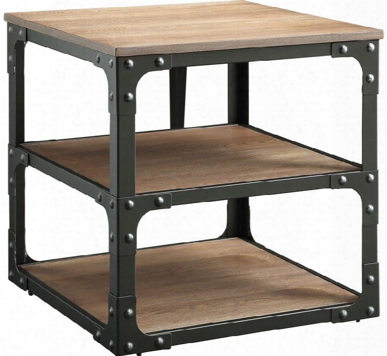 Kenton Collection 80451 24" End Table With 2 Shelves Black Metal Frame Square Shape And Medium-density Fiberboard (mdf) In Oak And Black