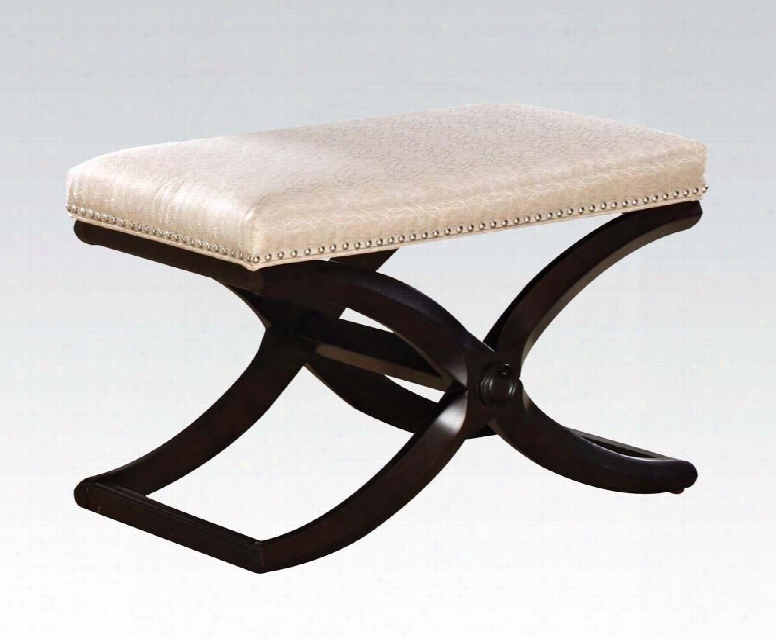 Khloe Collection 96197 28" Stool With Wooden "x" Base Nail Head Trim Schima Superba Materials And Fabric Seat Cushion In Dark Cherry And Pearl