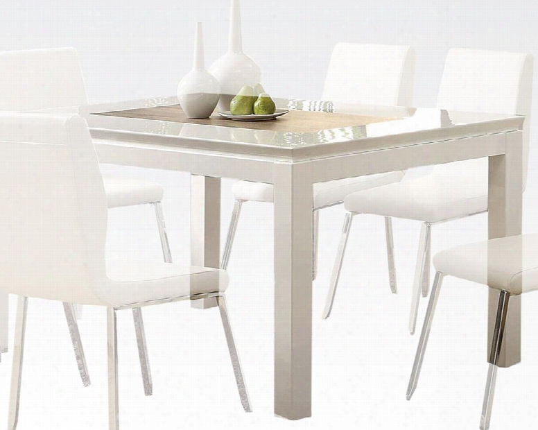 Kilee Collection 70990 60" Dining Table With Contrast Wooden Insert Square Legs Rectangular Shape And Wood Construction In White