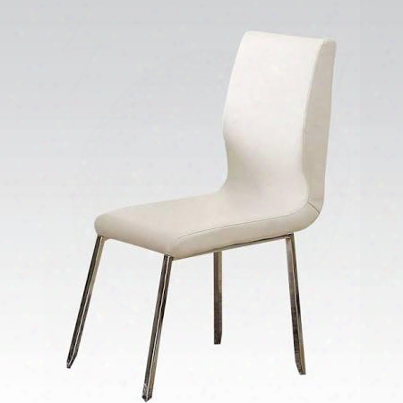 Kilee Collection 70992 18" Side Chair With Pu Leather Upholstered Seat And Back Polished Metal Legs And Stitched Detailing In White