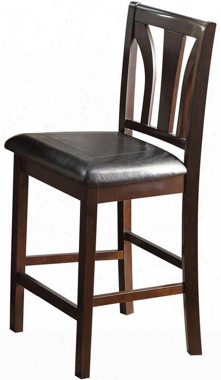 Kurtis Collection 72622 Set Of 2 25" Counter Height Chairs With Tapered Legs Stretchers And Black Bycast Pu Leather Upholstery In Cherry