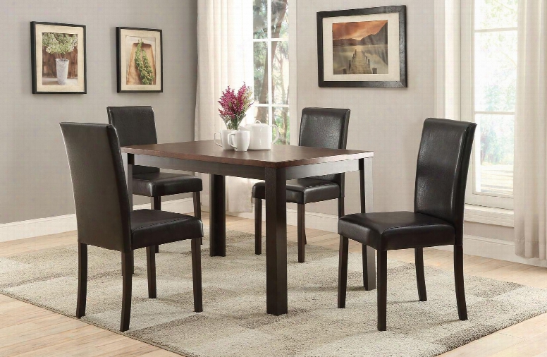 Kylan Collection 71800 5 Pc Dining Room Set With Pu  Leather Upholstered Chairs Paper Veneer Top Chinese Hardwood Materials And Medium-density Fiberboard