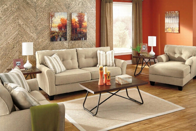 Laryn 51902qsslch 3-piece Living Room Set With Queen Sofa Sleeper Loveseat And Chaise In Khaki