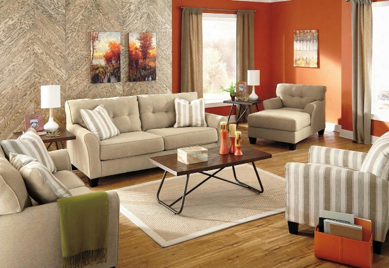 Laryn 51902qsslchac 4-piece Living Room Set With Queen Sofa Sleeper Loveseat Chais And Accent Chair In Khaki