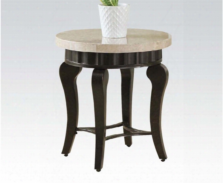Lorencia 80072 22" End Table W Ith White Marble Top Diamond Shape Bottom And Metal Tapered Legs In Blacl
