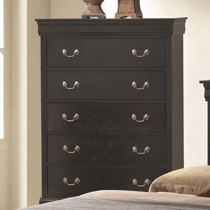 Louis Philippe 201075r 36.25" 5-drawer Chest With Molding Details Decorative Hand Pulls And English Dovetail Drawers In Black