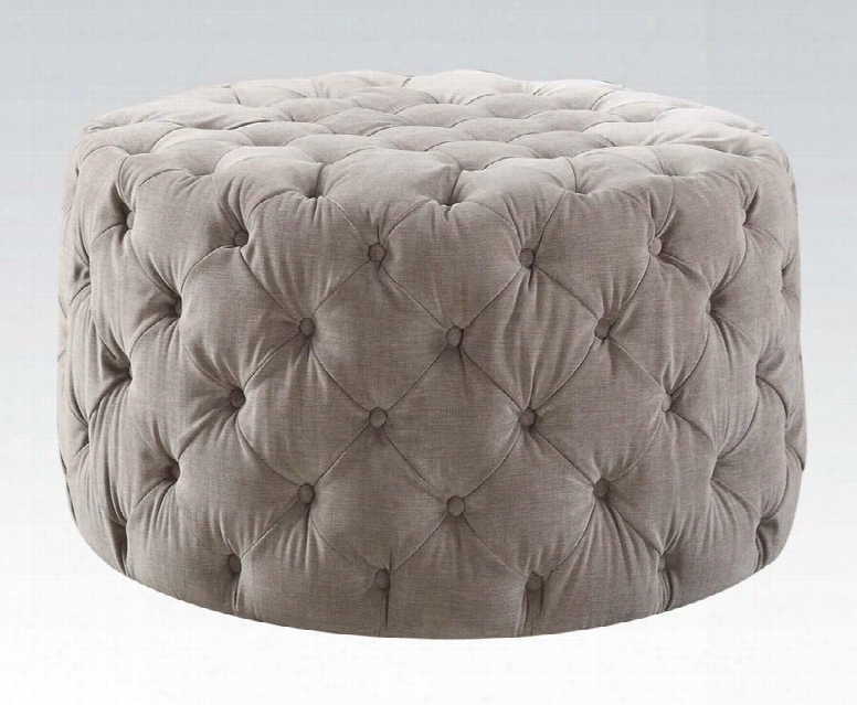 Maddy Collection 96509 36" Ottoman With Oversized Round Shape Button Tufting And Fabric Upholstery In Grey