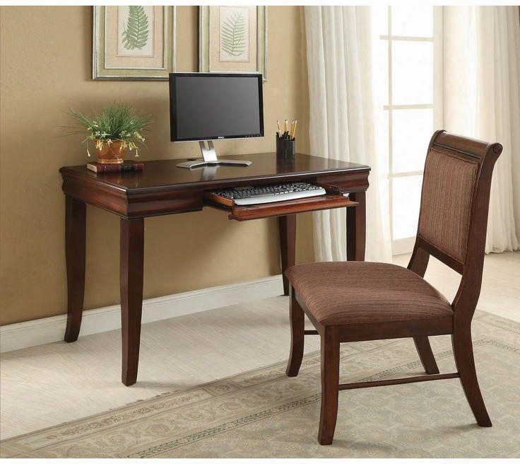 Mahavira Collection 92207 2 Pc Desk And Chair Set With Pull-out Keyboard Tray Fabric Seat Cushion Tapered Legs And Solid Hwrdwood Construction In Cherry