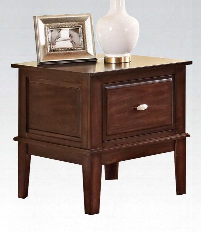 Mahir Collection 80268 24" End Table With 1 Drawer Metal Hardware Tapered Legs Poplar Wood And Basswood Veneer Materials In Walnut