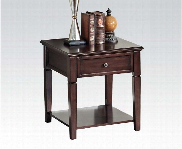 Malachi Collection 80255 22" End Table With 1 Darwer Bottom Shelf Metal Hardware Tapered Legs Poplar Wood And Basswood Veneer Materials In Walnut