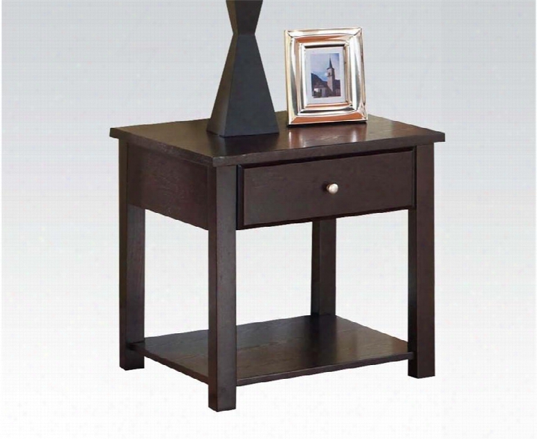 Malden Collection 80258 24" End Table With 1 Drawer Bottom Shelf Metal Hardware Square Legs Poplar Wood And Basswood Veneer Materials In Espresso