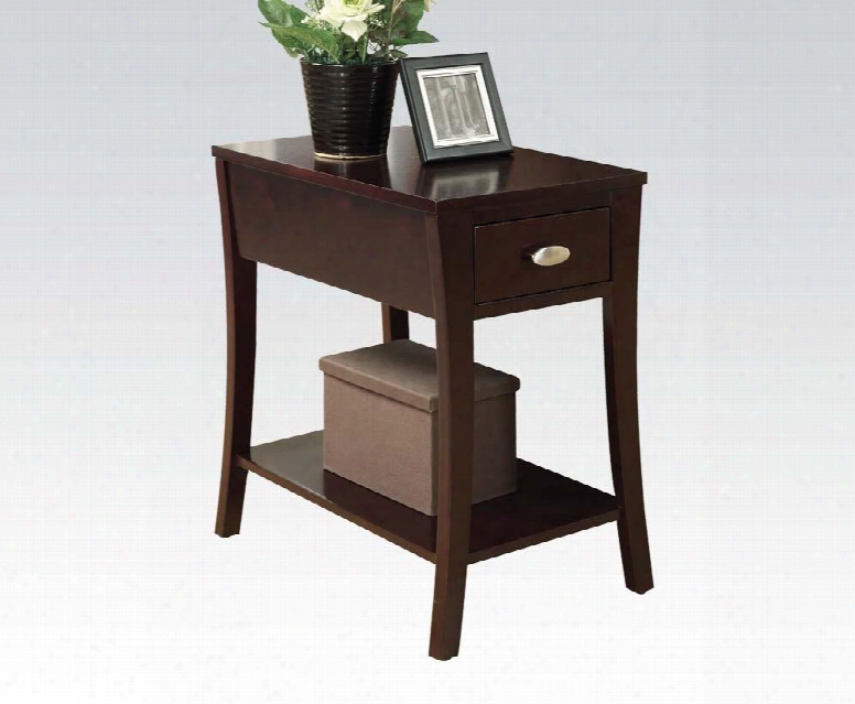 Mansa Collection 80295 14" Side Table With 1 Drawer Metal Hardware Bottom Shelf Flared Legs Hardwood And Pine Wood Construction In Espresso