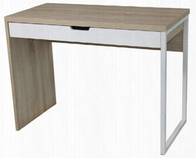 Marlan Collection 92147 39" Desk With 1 Drawer Metal Frame Medium-density Fiberboard (mdf) Hollow Board And Birch Veneer Materials In Birch And White