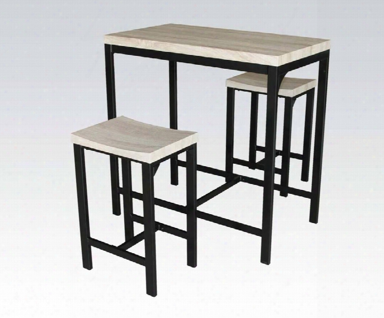 Mira Collection 71560 3 Pc Counter Height Dining Set With Saddle Seat Birch Table Top And Powder Coating Metal Frame In Black