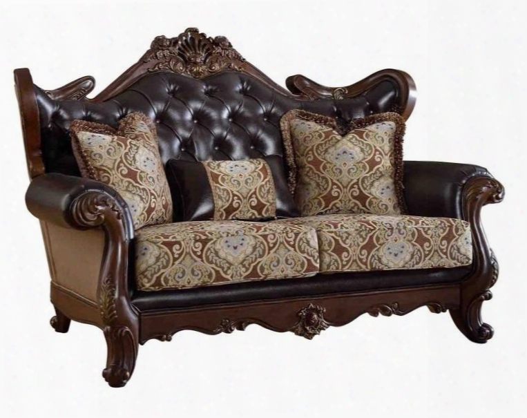 Modena 601-l 73" Loveseat With Traditional Tufted Leather Fabric Piped Stitching And Hand Crafted Purpose In Rich Cherry