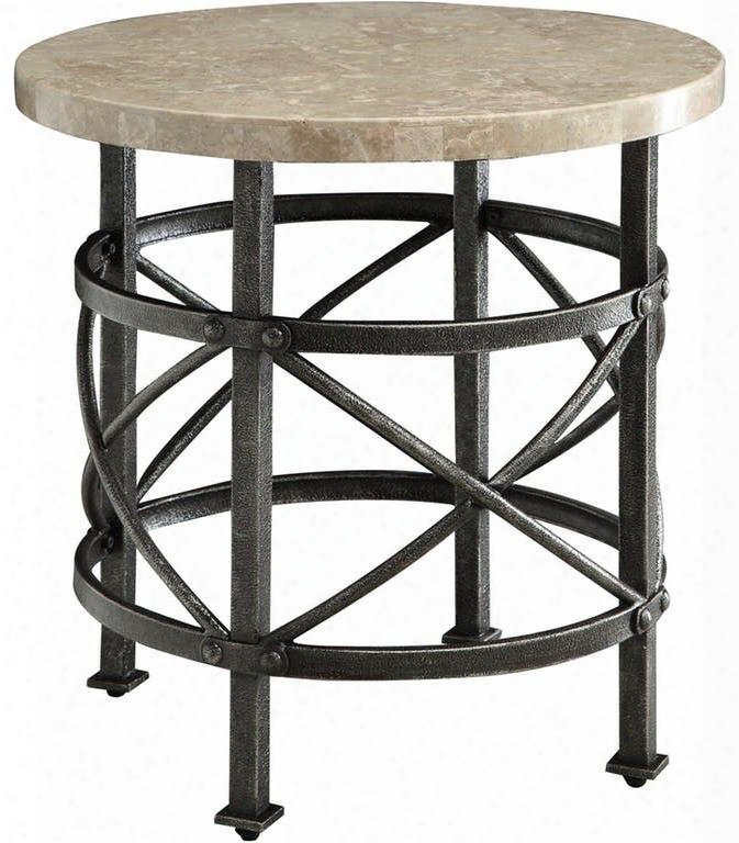 Nestor Collection 80442 24" End Table With Marble Top Round Shape And Metal Frame In Antique Black