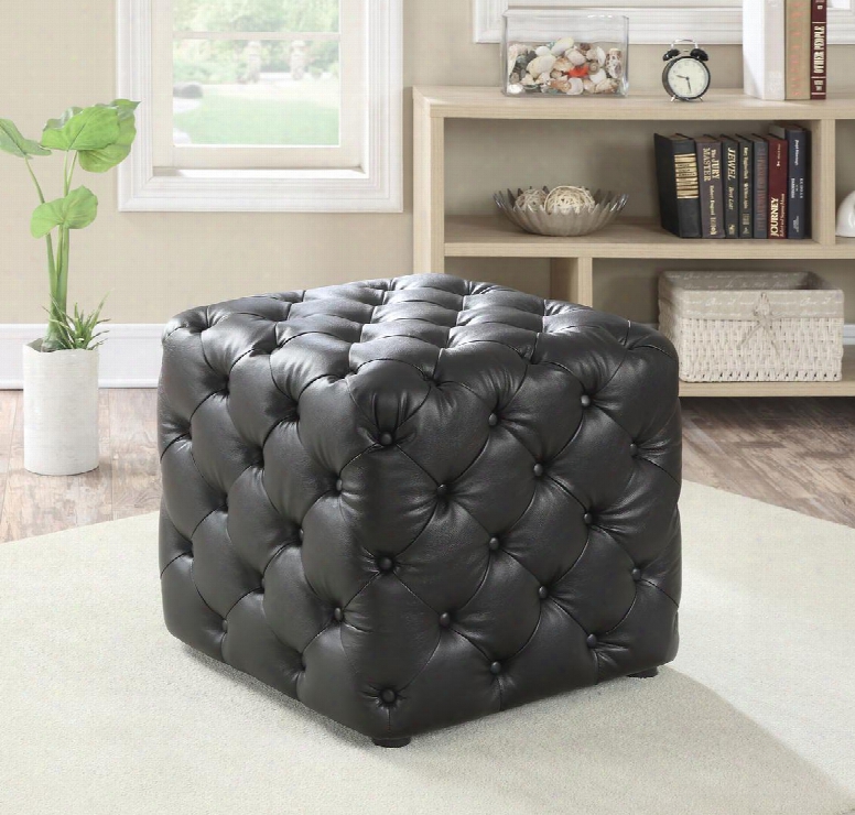 Norris 96501 24" Square Ottoman With Button Tufted Plastic Legs And Pu Leather Upholstery In Espresso