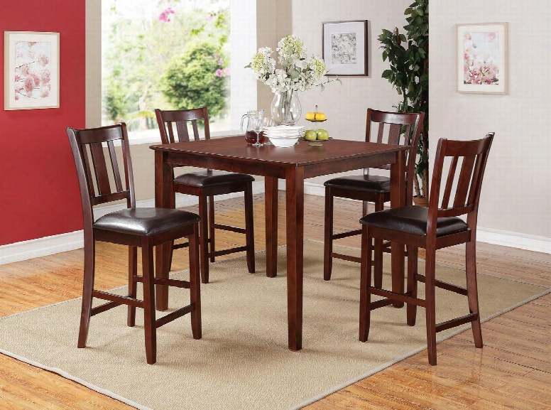 Odran Coll Ection 71220 5 Pc Counter Height Dining Set With Tapered Legs Slat Back Chairs Bycast Pu Leather Upholstery Rubberwood And Birch Veneer Materials