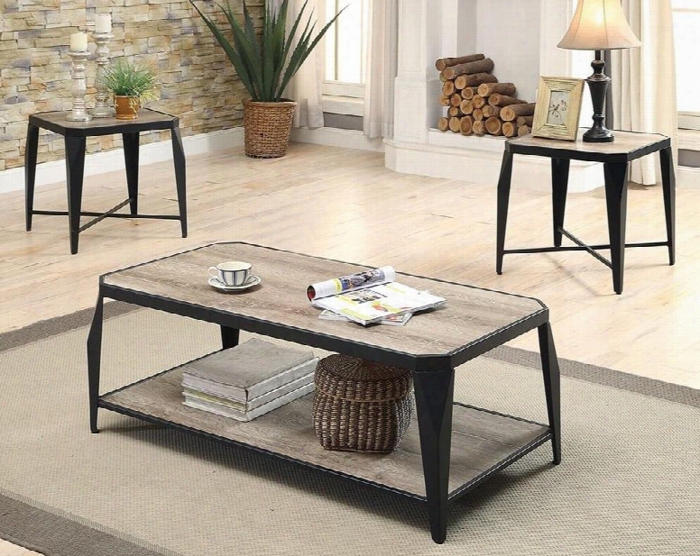 Oldlake Collection 81920 3 Pc Living Room Table Set With Bottom Shelf Tapered Legs Metal Frame Paper Veneers And Medium-density Fiberboard (mdf) In Antique