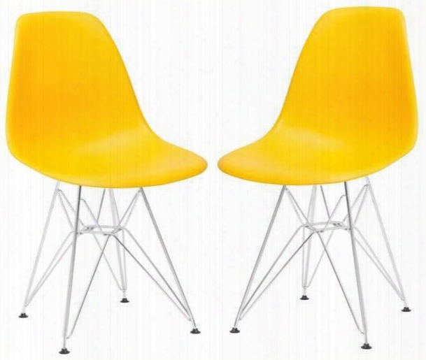 Padget Collection Em-104-crm-yel-x2 21.5" Set Of 2 Side Chairs With Chrome Wire Base Non-marking Feet Matte Plastic Seat And Polypropylene Plastic In Yellow