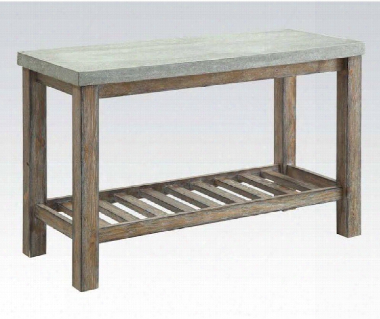 Parker Collection 81592 50" Sofa Table With Concrete Top Slatted Bottom Shelf And Wood Construction In Frosted Grey And Salvage Oak