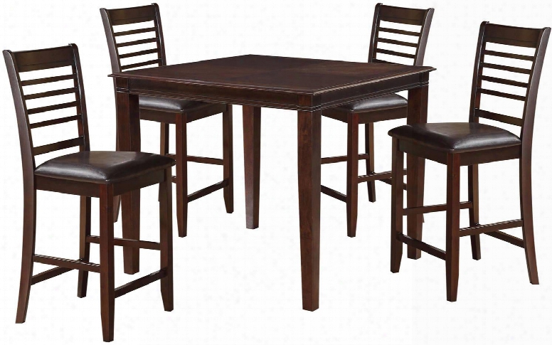 Pasha Collection 71195 5 Pc Counter Height Dining Set With Square Table Armless Chairs Bycast Pu Leather Upholstery And Birch Veneer Materials In Espresso