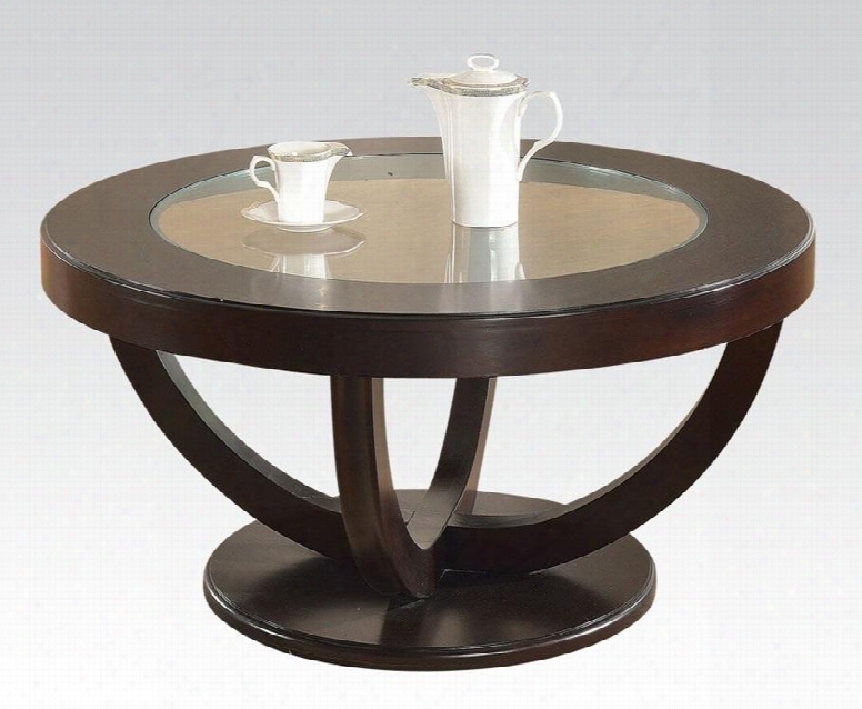 Paxton 80731 40" Round Coffee Table With 12mm Clear Tempered Glass Top Round Base And Wood Construction In Espresso