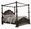 694160178 Cortina California King Size Panel Bed with Bolt-On Bedrail Upholstered Head Panel Carved Detailing and Canopy in Brown