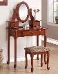 Jonas 90155 32" Vanity Set with 3 Drawers Mirror Cushioned Stool Cabriole Legs and Decorative Hardware in Cherry