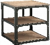 Kenton Collection 80451 24" End Table with 2 Shelves Black Metal Frame Square Shape and Medium-Density Fiberboard (MDF) in Oak and Black