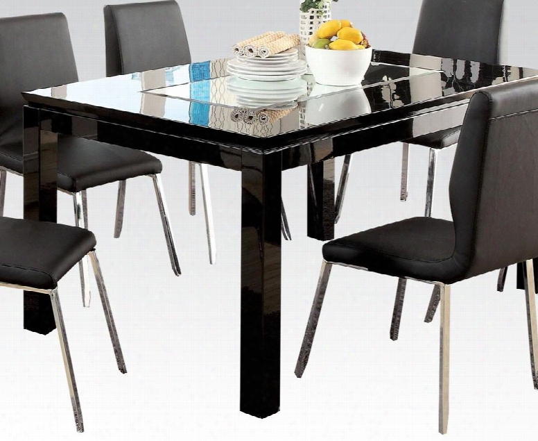 Prisca Collection 70985 60" Dining Table With Mirror Inlay Thick Legs And Medium-density Fiberboard (mdf) In Black