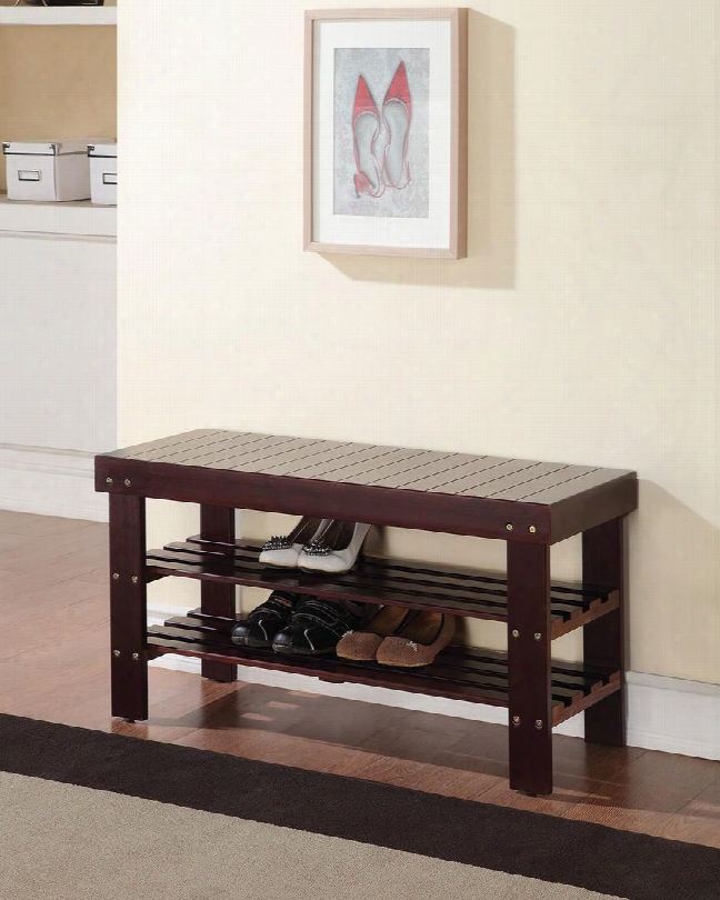 Ramzi Collection 98165 35" Bench With 2 Shelves Shoe Rack Wooden Seat Pine And Plywood Construction In Espresso