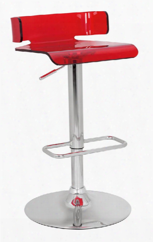 Rania Collection 96262 22" - 31" Stool With Adjustable Height Chrome Steel Base Gas Lift Chrome Footrest And Swivel Acrylic Resin Seat In Red