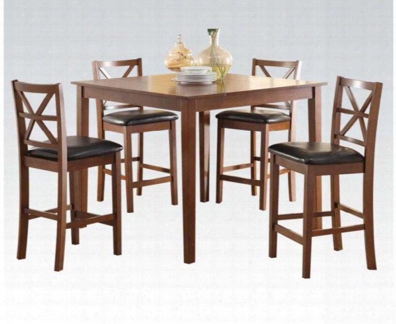 Raotises Collection 72515 5 Pc Counter Height Dining Set With Espresso Pu Leather Seat Cushion Tapered Legs Mindy Veneer And Rubberwood Materials In Walnut