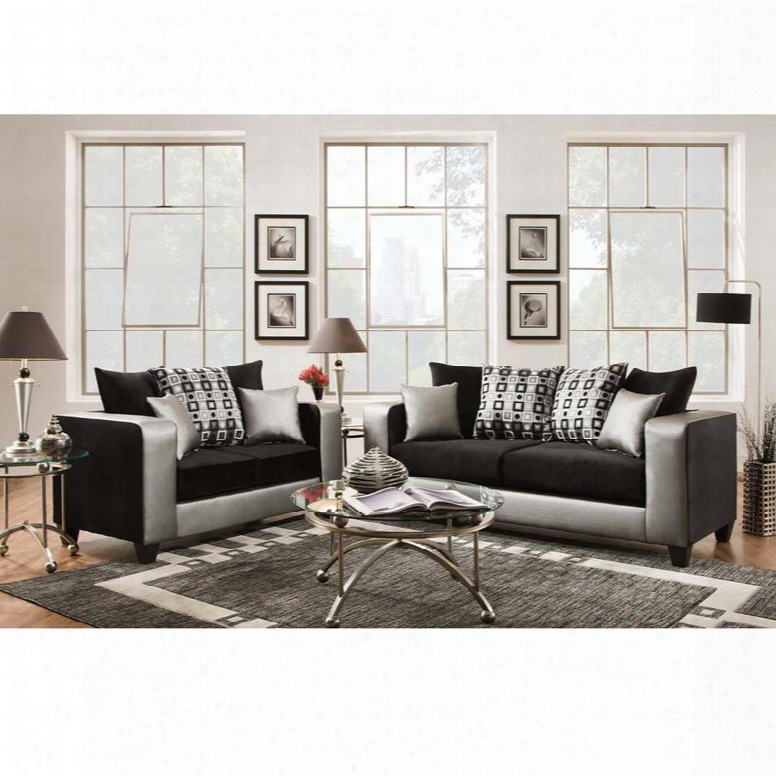 Riverstone Rs-4120-06ls-set-gg 2-piece Implosion Black Velvet Living Room Set With Sofa Aand