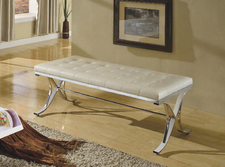 Royce 96413 48" Bench Through  Button Tufted Seat Chrome Frame And Pu Leather Upholstery In Beige