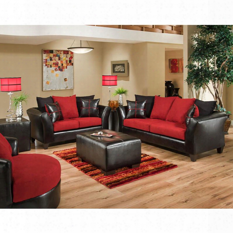 Rs-4170-04ls-set-gg Riverstone Victory Lane Cardinal Black And Red Microfiber Living Room