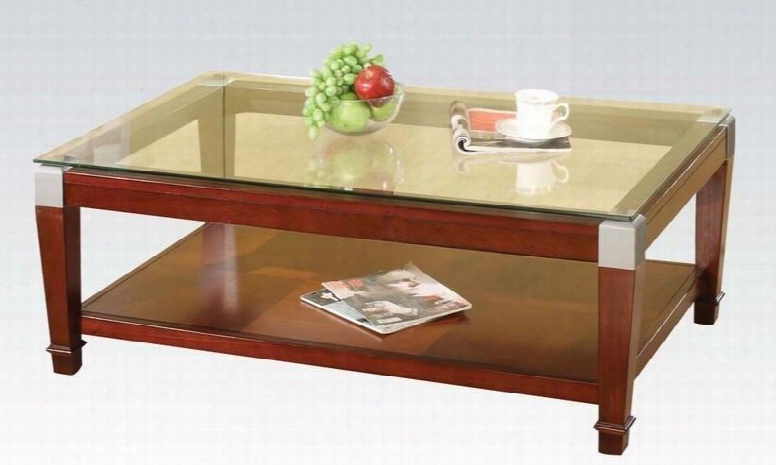 Rubby Collection 81485 50" Coffee Table With Clear Glass Top Bottom Shelf And Tapered Legs In Walnut