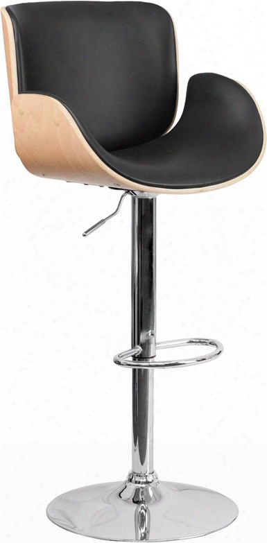 Sd-2690-beech-gg 37.25" - 45.75" Bar Stool With Adjustable Height Swivel Seat Foot Rest Chrome Base Beech Bentwood Frame And Vinyl Upholstery In Black And