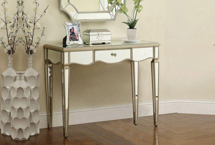 Selby Collection 90132 39" Console Table With 1 Drawer Crystal-like Hardwar E Mirrored Panels And Tapered Legs In Antique Silver