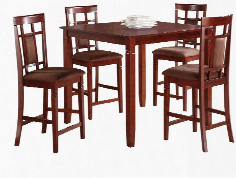 Sonata Collection 71200 5 Pc Counter Height Dining Set With Chocolate Microfiber Upholstered Chairs Tapered Legs And Birch Veneer Materials In Cherry