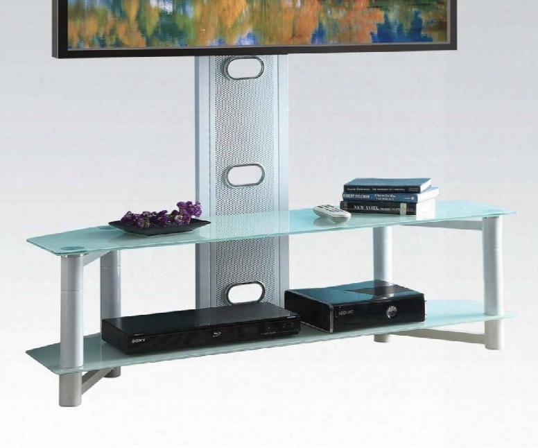 Taijo Collection 91717 47" Tv Stand With Flat Panel Mount Metal Frame Adjustable Height Pre-cut Hole Tempered Glass Top And Shelf In White