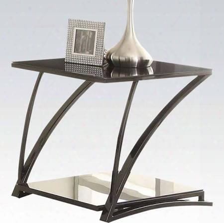 Tamori Collection 81386 22" End Table With Glass  Top Bottom Glass Shelf And Metal Frame In Black