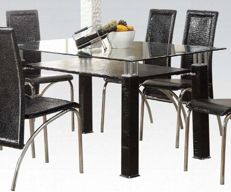 Toffy Collection 70722 59" Dining Table With 10mm Clear Glass Top Lower Shelf Crocodile Pattern Legs And Metal Construction In Black