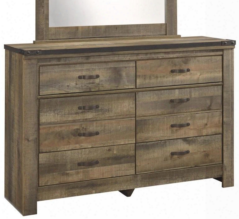 Trinell B446-21 54" 6-drawer Youth Dresser With Replicated Oak Grain Metal Bracket Accents And Side Roller Drawer Glides In