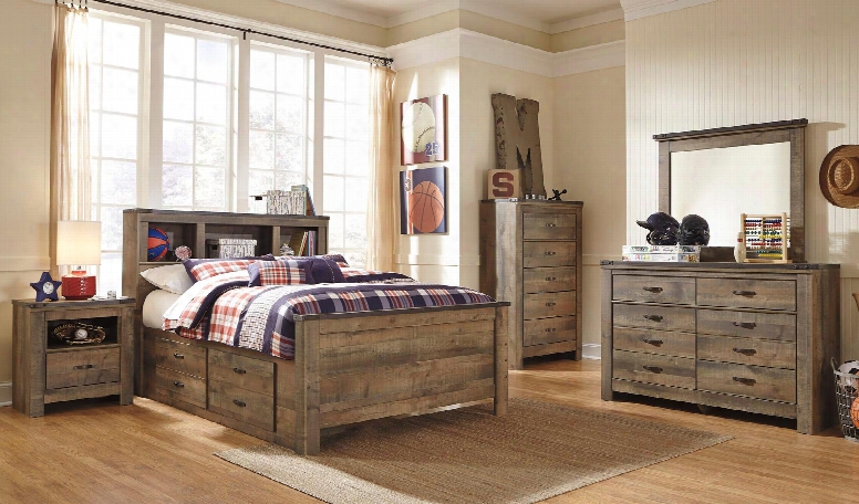 Trinell Full Bedroom Set With Bookcase Bed Dresser Mirror 2 Nightstands And Chest In